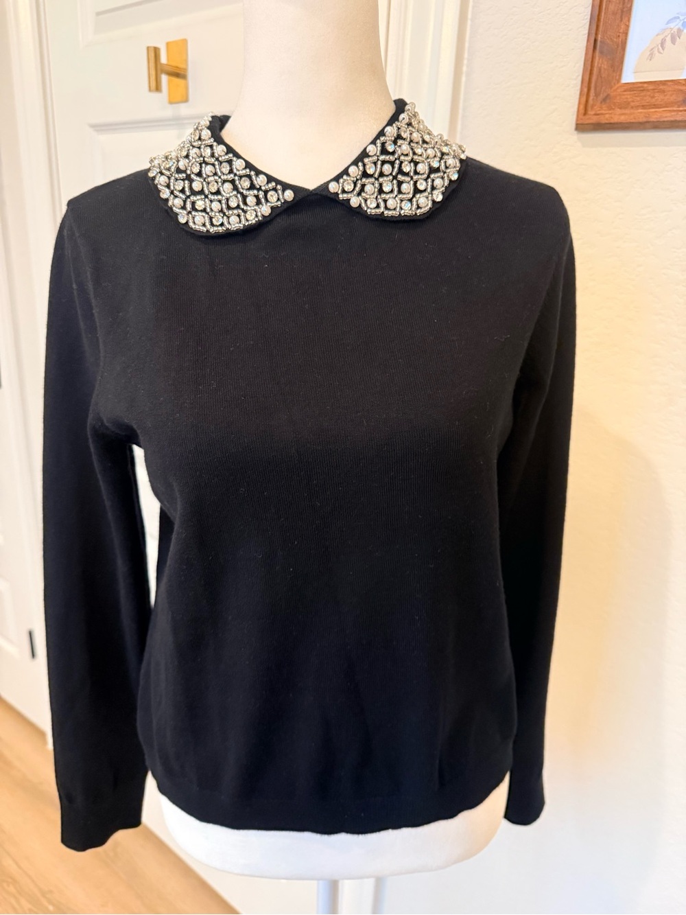 Adrianna Papell Black Sweater with Jeweled Peter Pan Collar